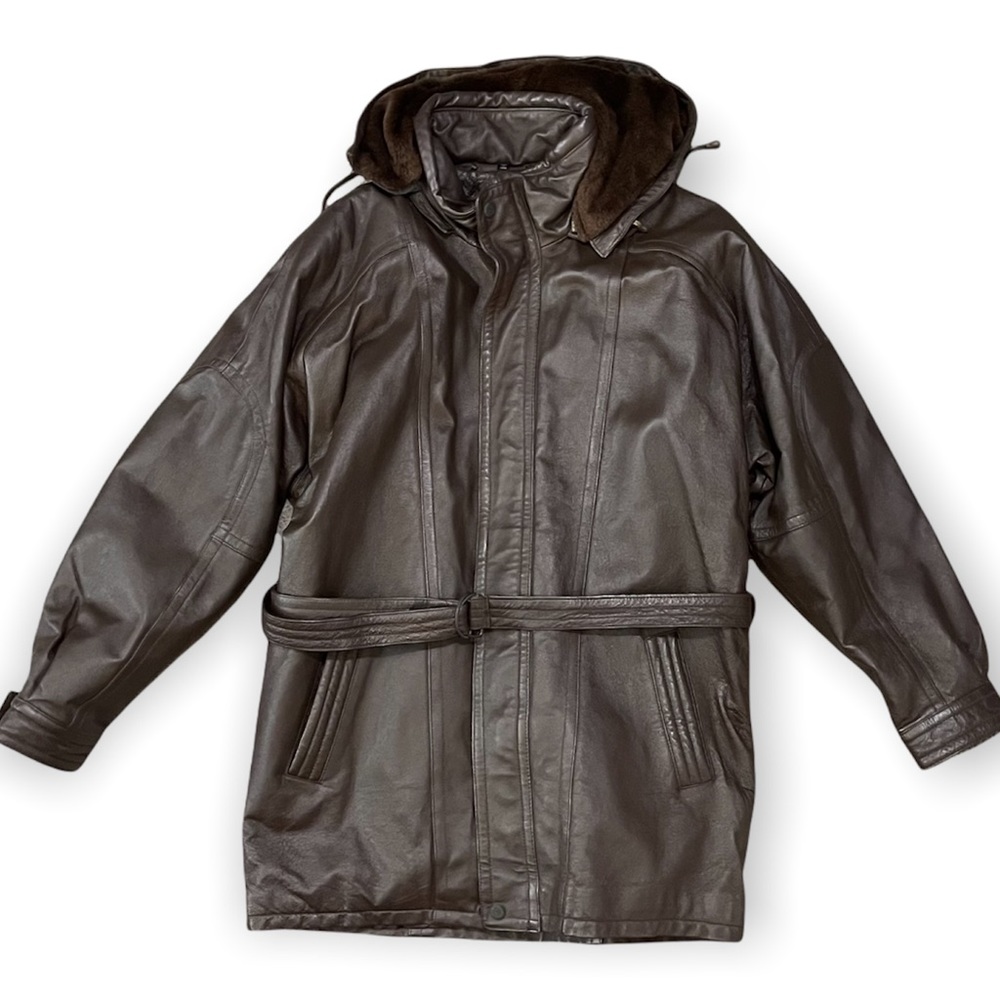 Tanners Avenue Vintage Genuine Brown Leather Hooded Coat